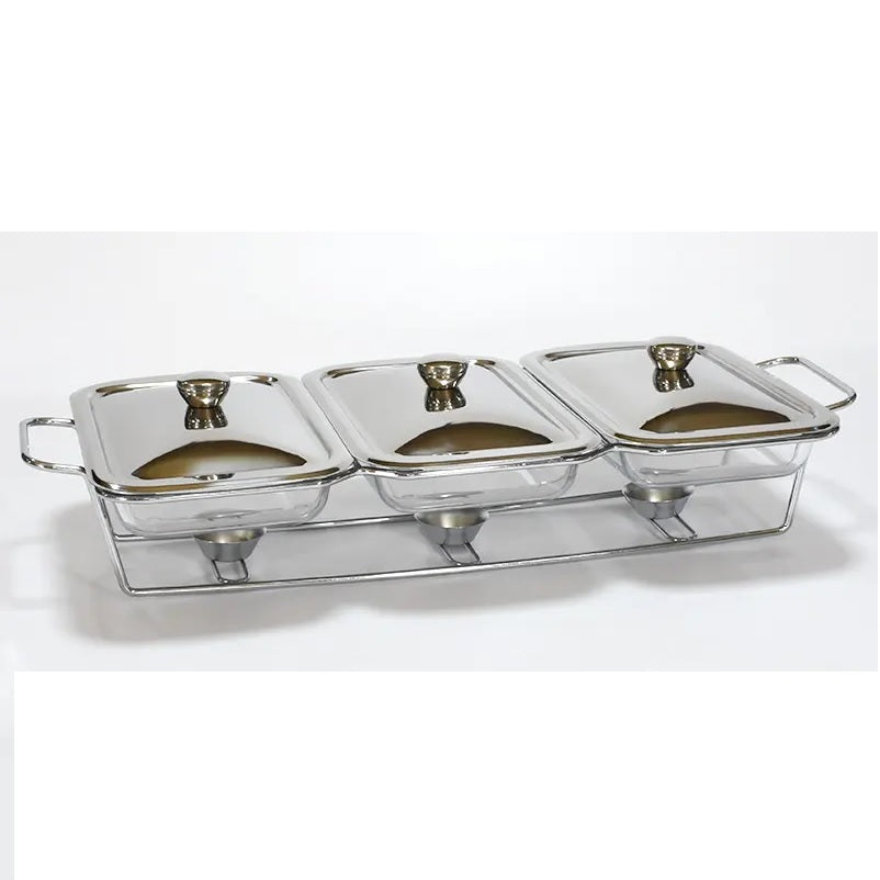 1.5lChafingDish-3Div-silver Food Warmer - 3 Division Silver - Image 1