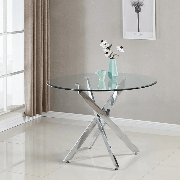 CafeTable-C48-Silver 4 Seater Round Cafe Table - Clear Glass - DT725 - Image 1