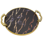 Serving Tray - Round Flat Marble Look 2pc Set