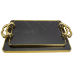 Serving Tray - Rectangle Flat Marble Look 2pc Set