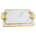 Serving Tray - Rectangle Flat Marble Look 2pc Set - Image 2