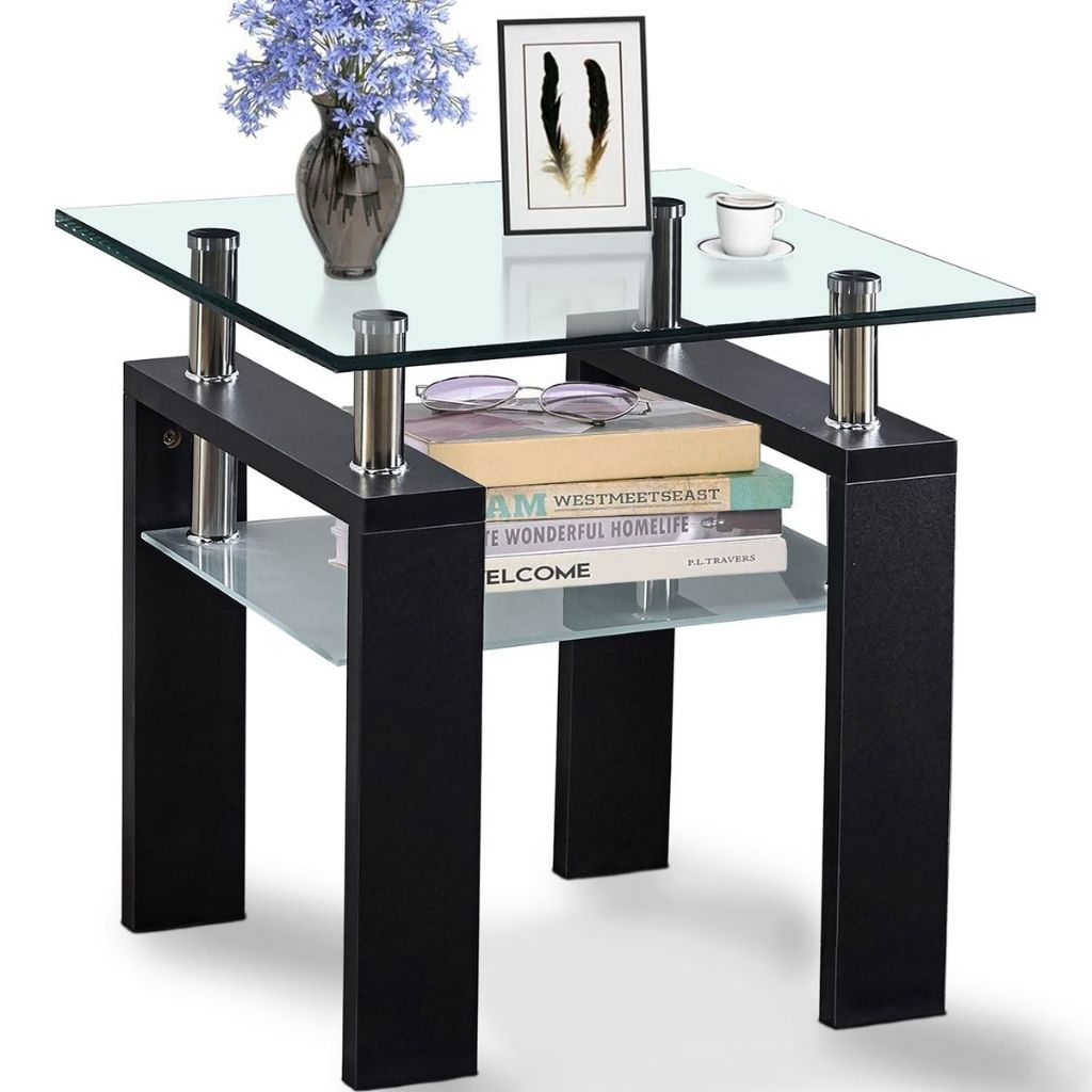 ctms01coffeetable_1 Modern Black Coffee Table - Glass Top - Image 1